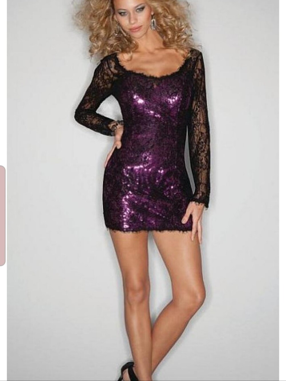 Black Lace Overlay Party Dress with Fuchsia Sequin Underlay